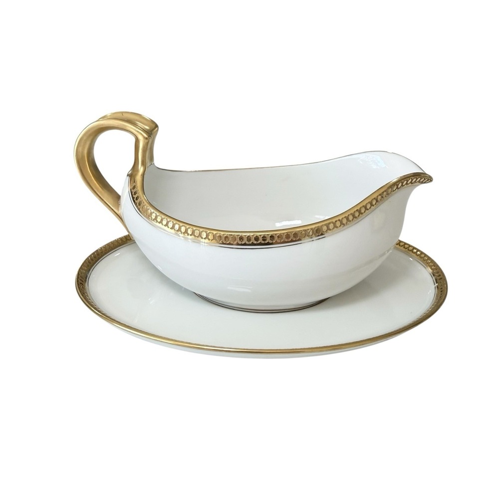 Haviland Limoges Marquis Gravy Boat And Serving Plate - Gold Encrusted